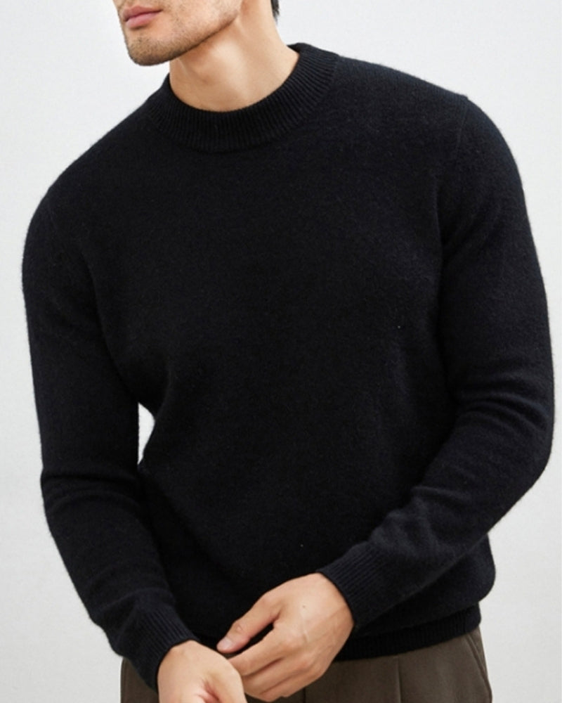 Cashmere Wool Blend Roll Neck Jumper with Slim Fit - Black