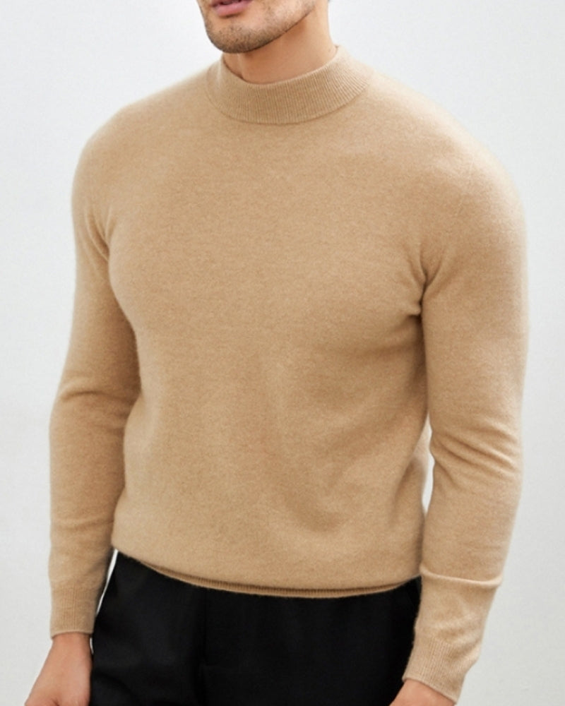 Cashmere Wool Blend Roll Neck Jumper with Slim Fit - Beige