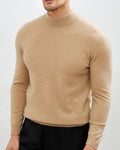 Cashmere Wool Blend Roll Neck Jumper with Slim Fit - Beige