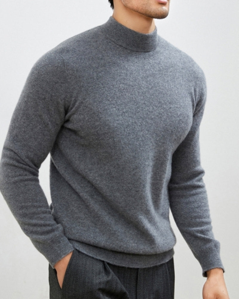 Cashmere Wool Blend Roll Neck Jumper with Slim Fit - Grey
