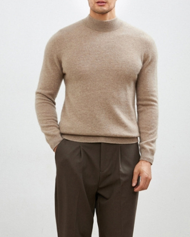 Cashmere Wool Blend Roll Neck Jumper with Slim Fit - Brown