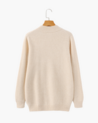 Cashmere Zip Cardigan with Stand Collar and Ribbed Trims
