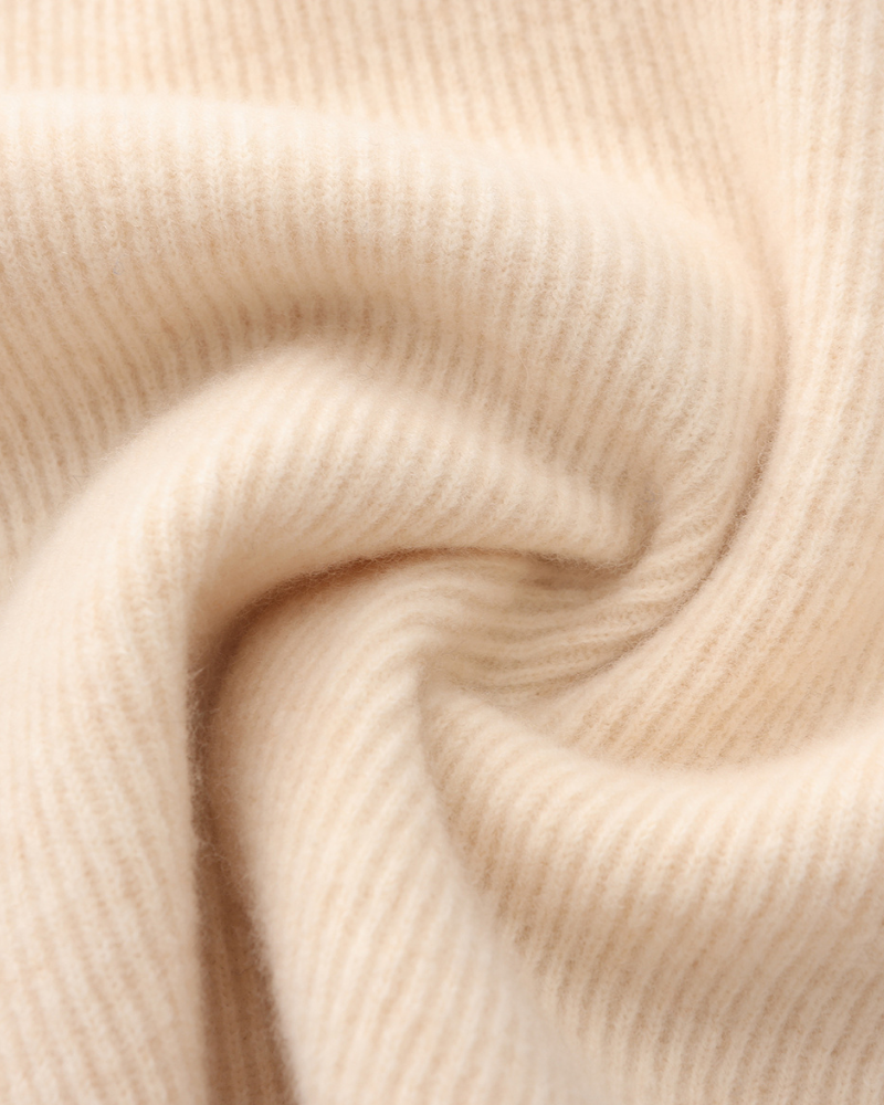 Cashmere Zip Cardigan with Stand Collar and Ribbed Trims