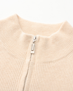 Cashmere Zip Cardigan with Stand Collar and Ribbed Trims