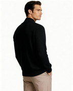Cashmere Zip Cardigan with Stand Collar and Ribbed Trims