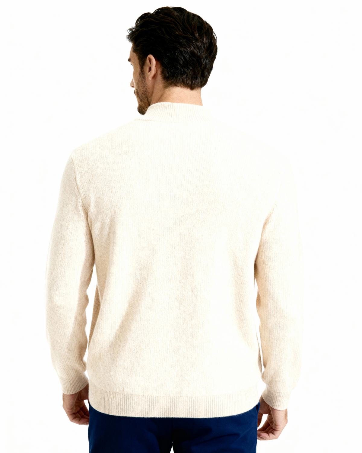 Cashmere Zip Cardigan with Stand Collar and Ribbed Trims