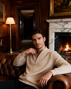 Cashmere Zip Cardigan with Stand Collar and Ribbed Trims