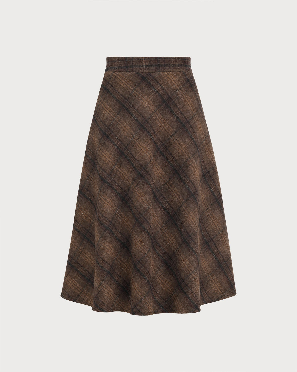 Check A-Line Midi Skirt with Elasticated Waist and Pockets - Brown