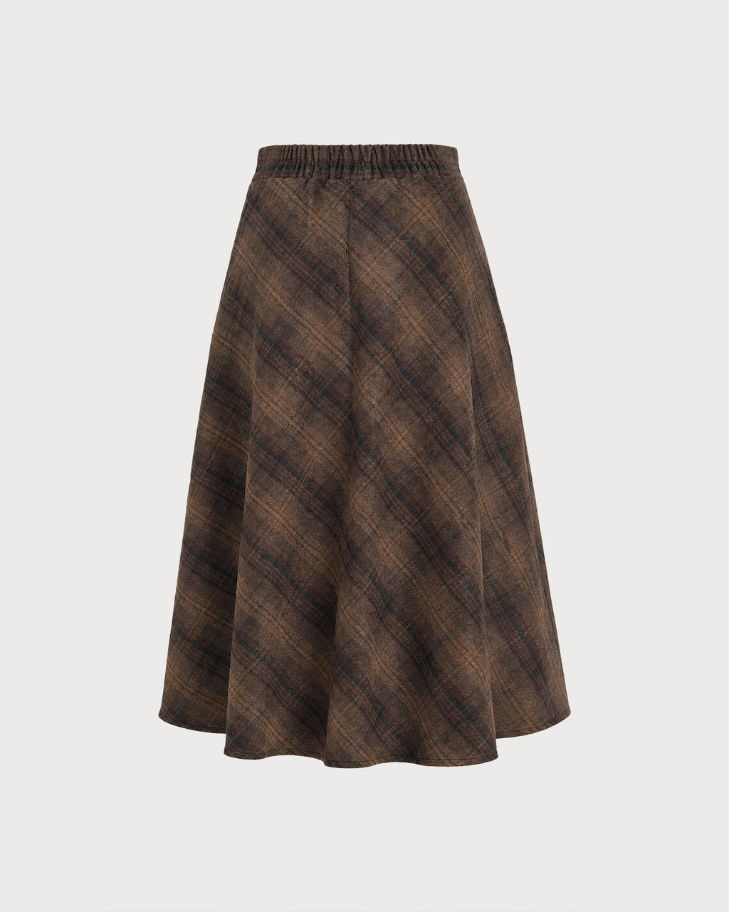 Check A-Line Midi Skirt with Elasticated Waist and Pockets - Brown