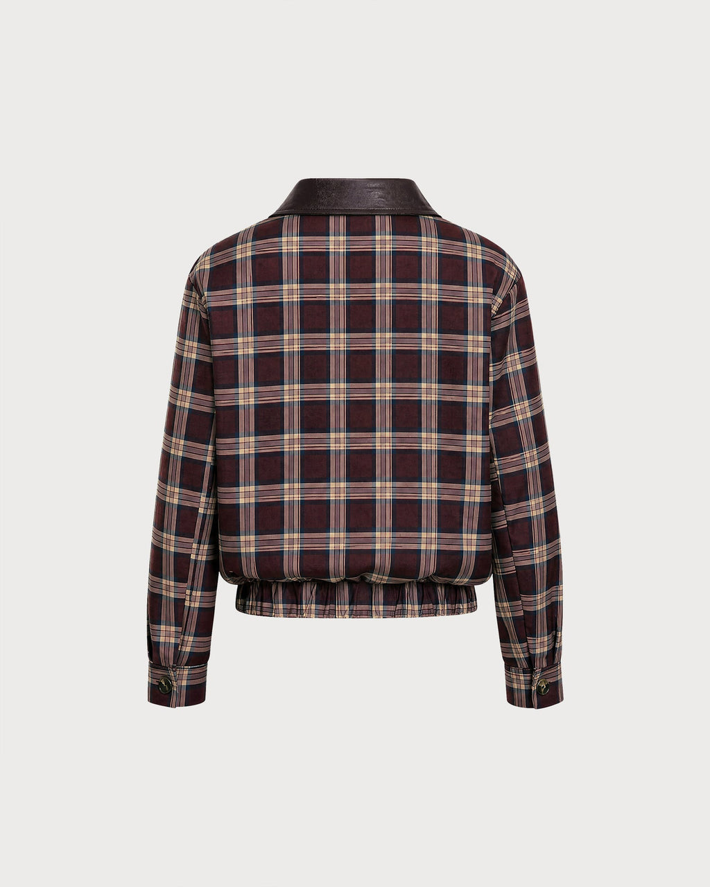 Check Bomber Jacket with Point Collar and Zip Front - Red