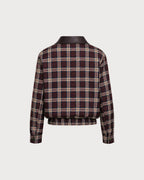 Check Bomber Jacket with Point Collar and Zip Front - Red