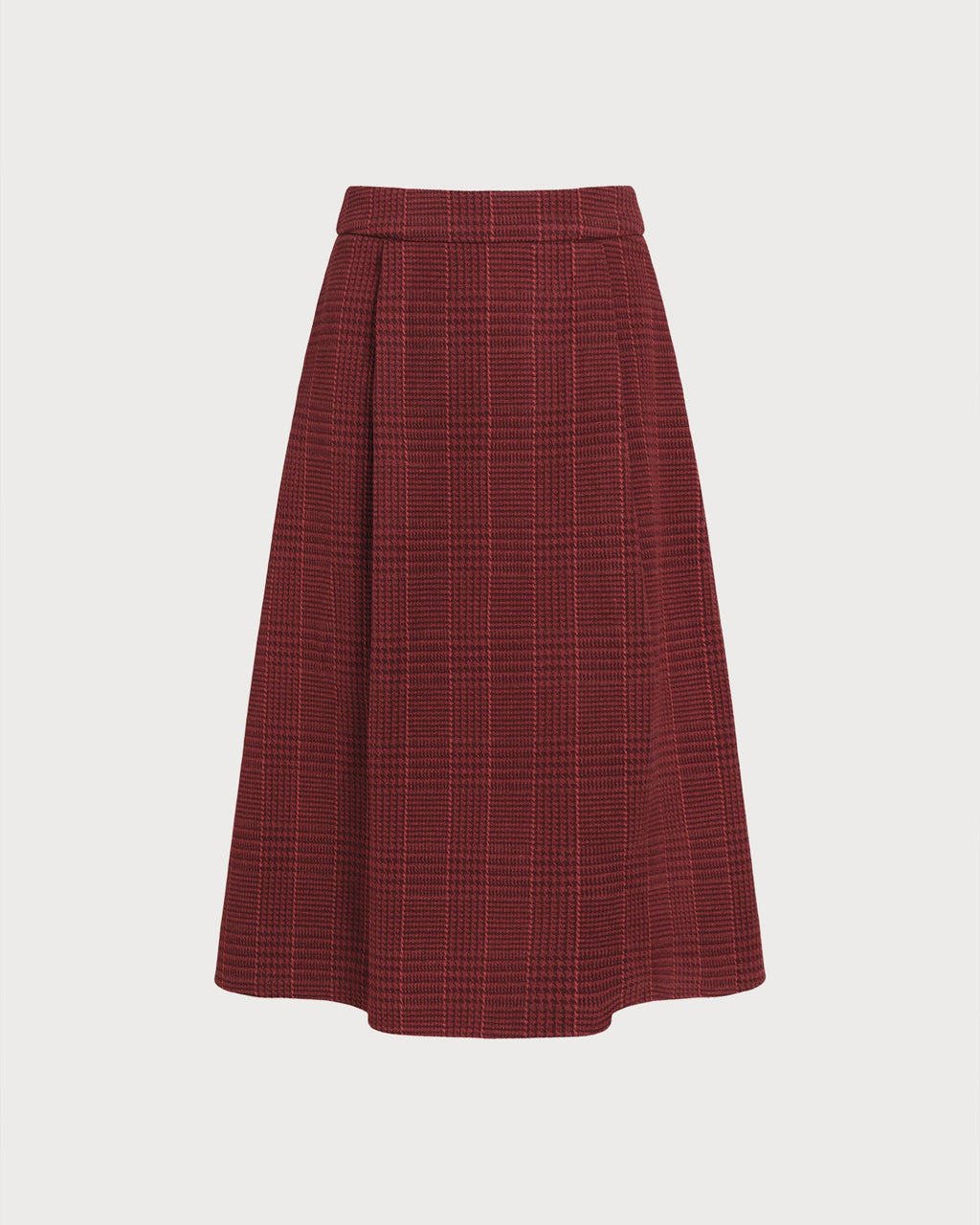 Check Midi Skirt with A-Line Cut and Concealed Zip - Red