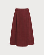 Check Midi Skirt with A-Line Cut and Concealed Zip - Red