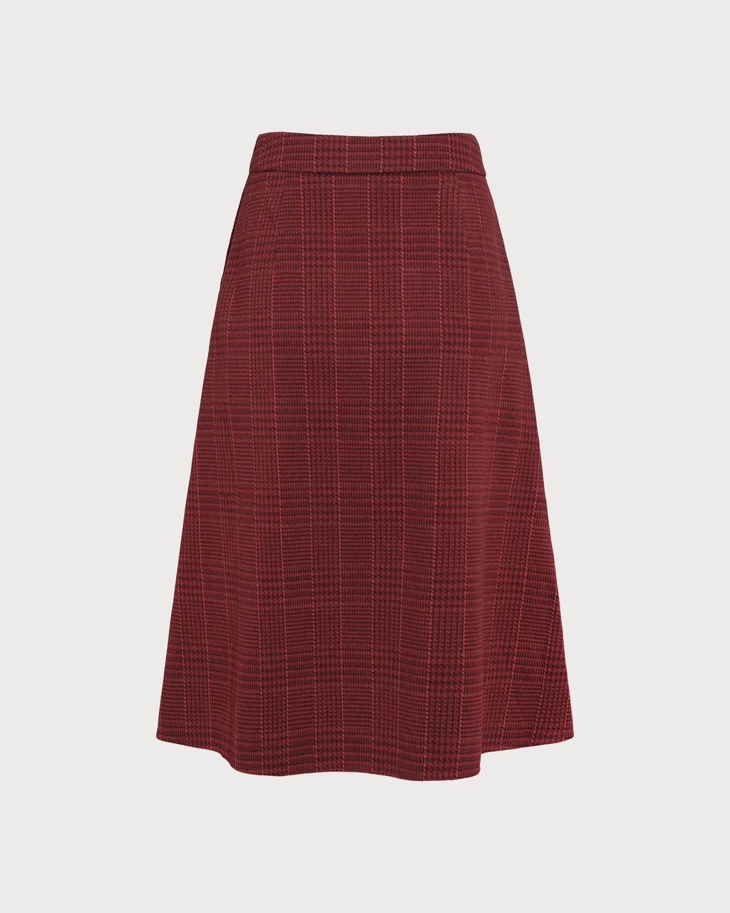 Check Midi Skirt with A-Line Cut and Concealed Zip - Red