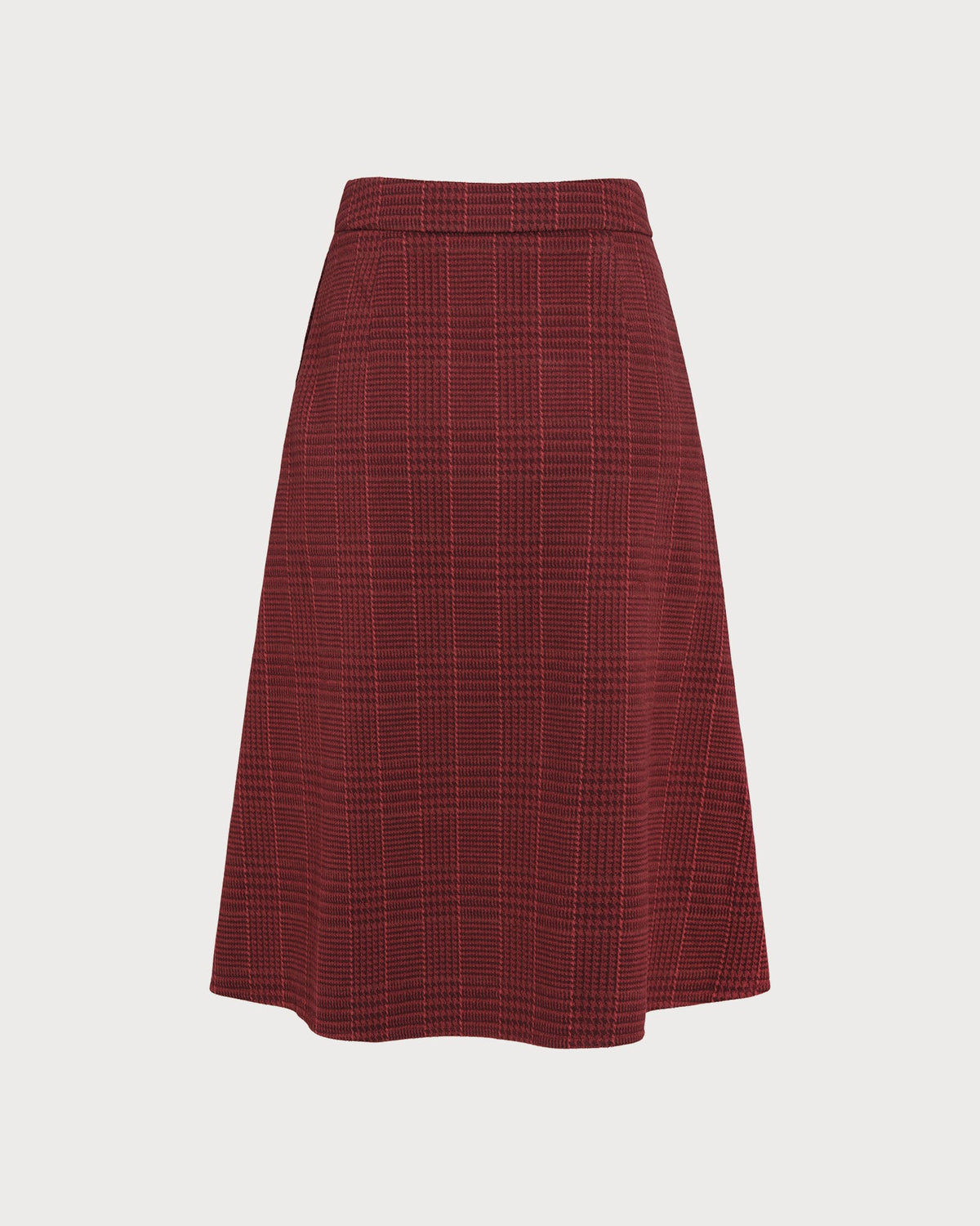 Check Midi Skirt with A-Line Cut and Concealed Zip - Red