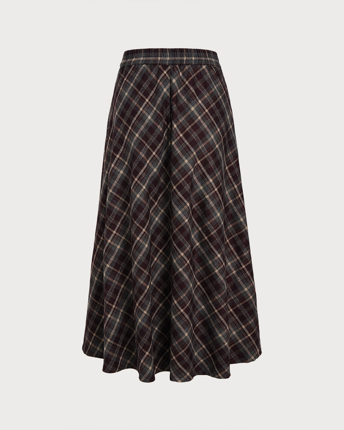 Check Midi Skirt with Elasticated Waist and Full A-Line - Wine Red
