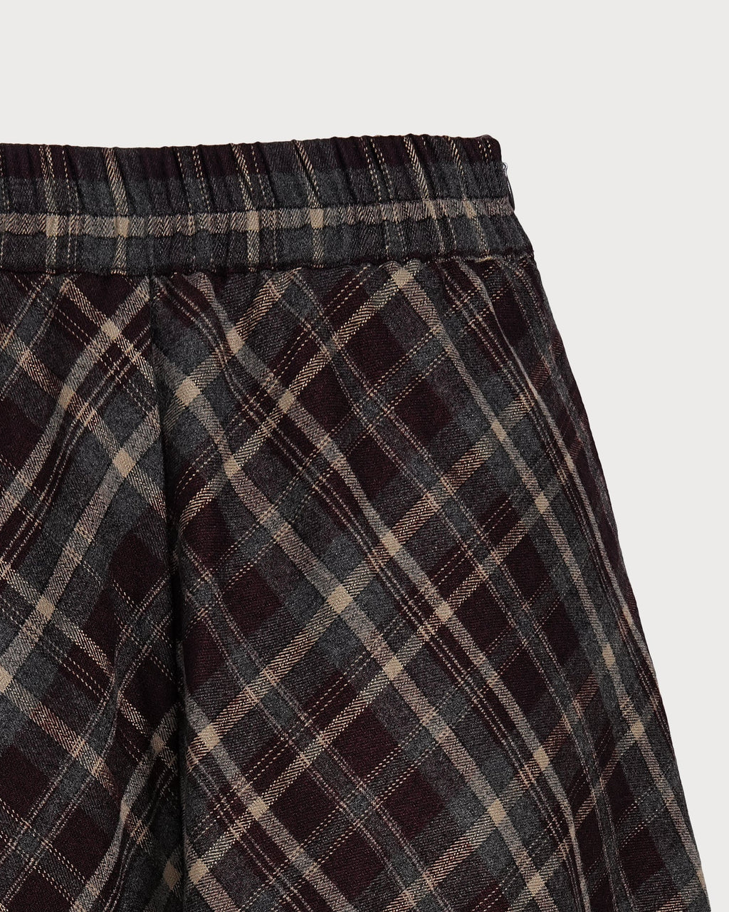 Check Midi Skirt with Elasticated Waist and Full A-Line - Wine Red