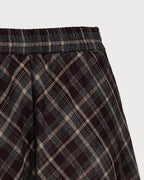 Check Midi Skirt with Elasticated Waist and Full A-Line - Wine Red