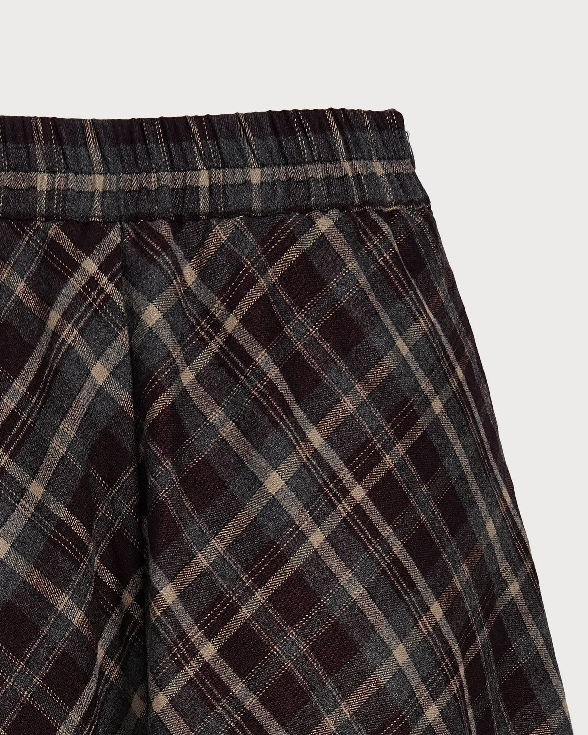 Check Midi Skirt with Elasticated Waist and Full A-Line - Wine Red