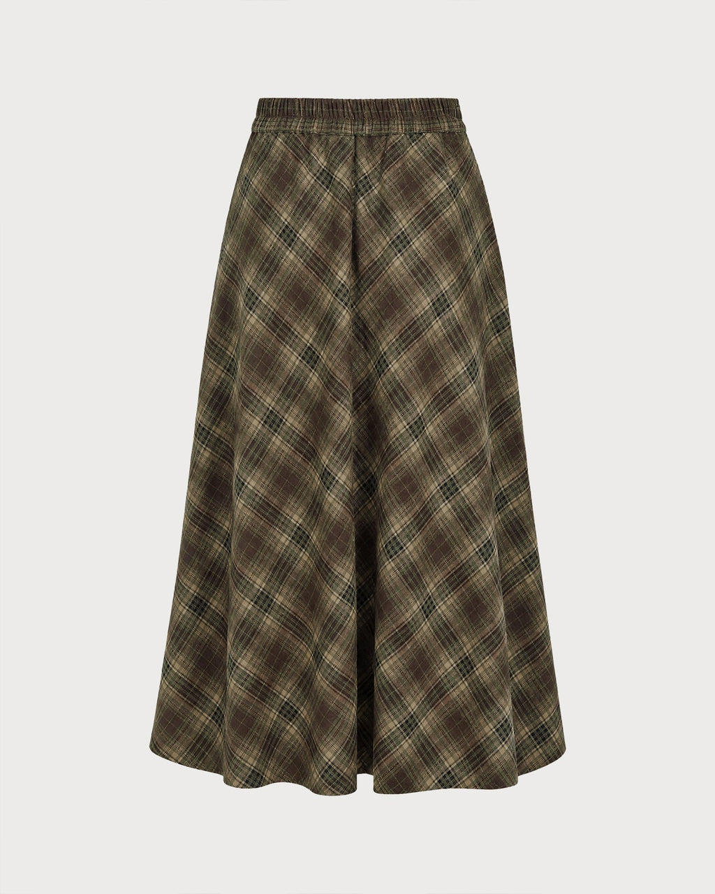 Check Midi Skirt with Elasticated Waist and Swing Hem - Green