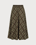 Check Midi Skirt with Elasticated Waist and Swing Hem - Green