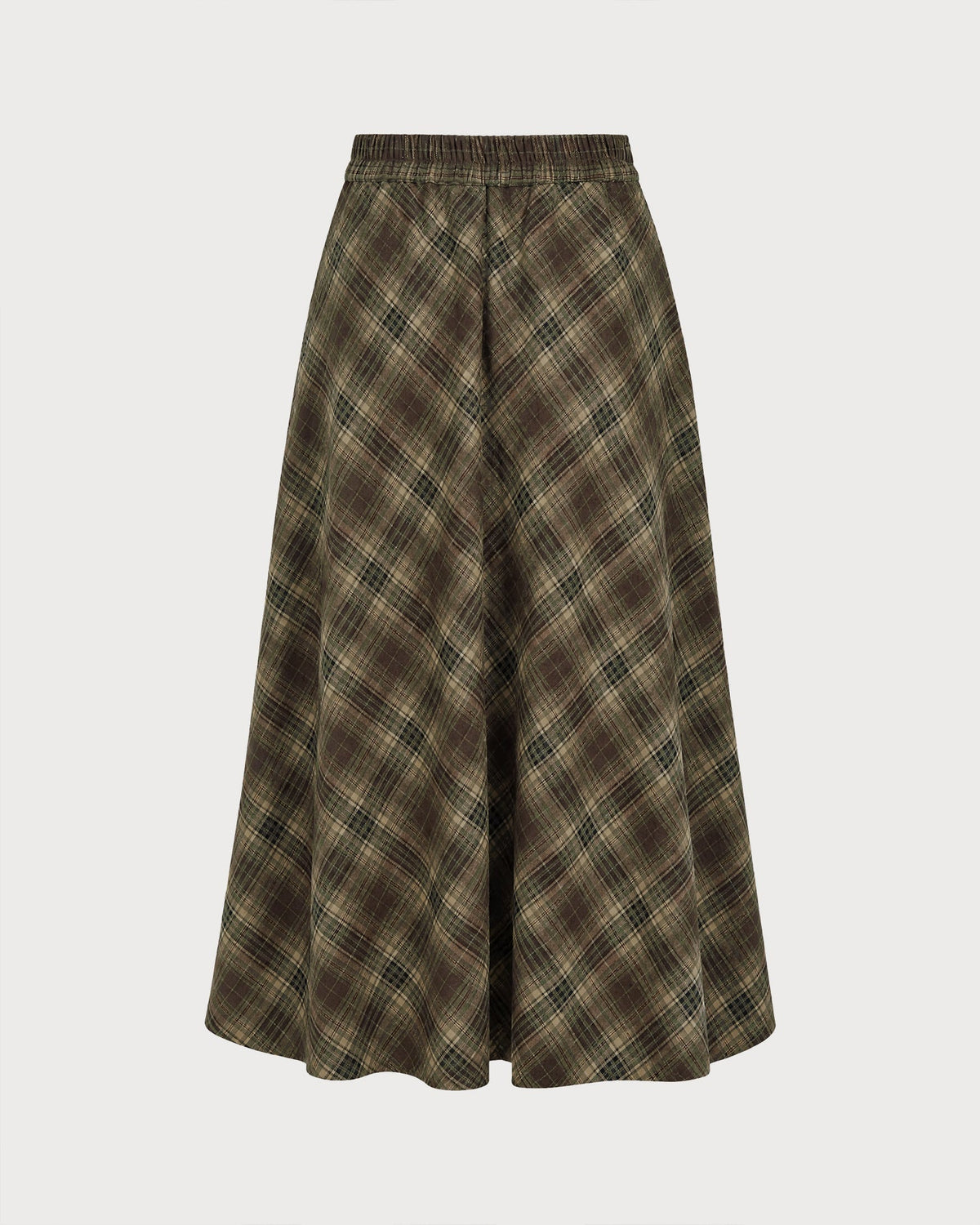 Check Midi Skirt with Elasticated Waist and Swing Hem - Green