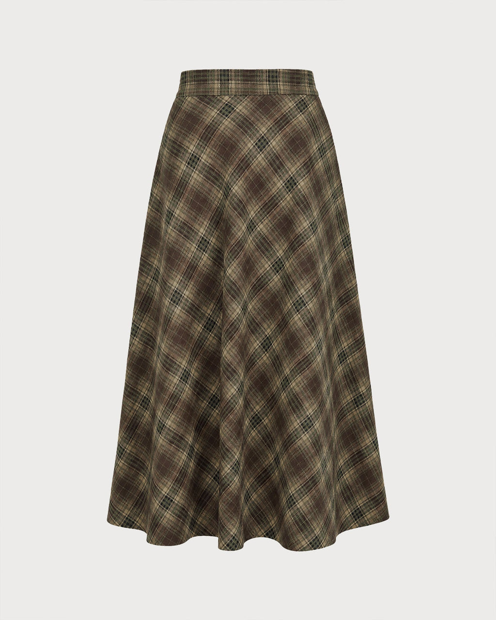 Check Midi Skirt with Elasticated Waist and Swing Hem - Green