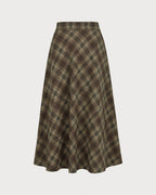 Check Midi Skirt with Elasticated Waist and Swing Hem - Green