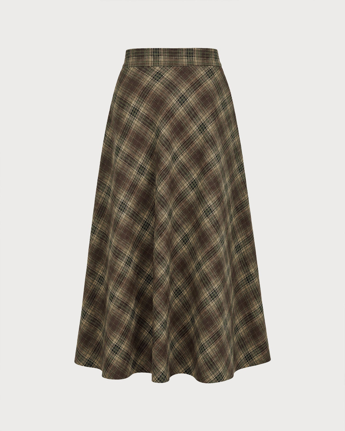 Check Midi Skirt with Elasticated Waist and Swing Hem - Green