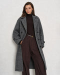 Check Trench Coat with Notch Lapel and Double Breasted Front - Grey