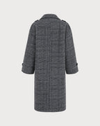 Check Trench Coat with Notch Lapel and Double Breasted Front - Grey