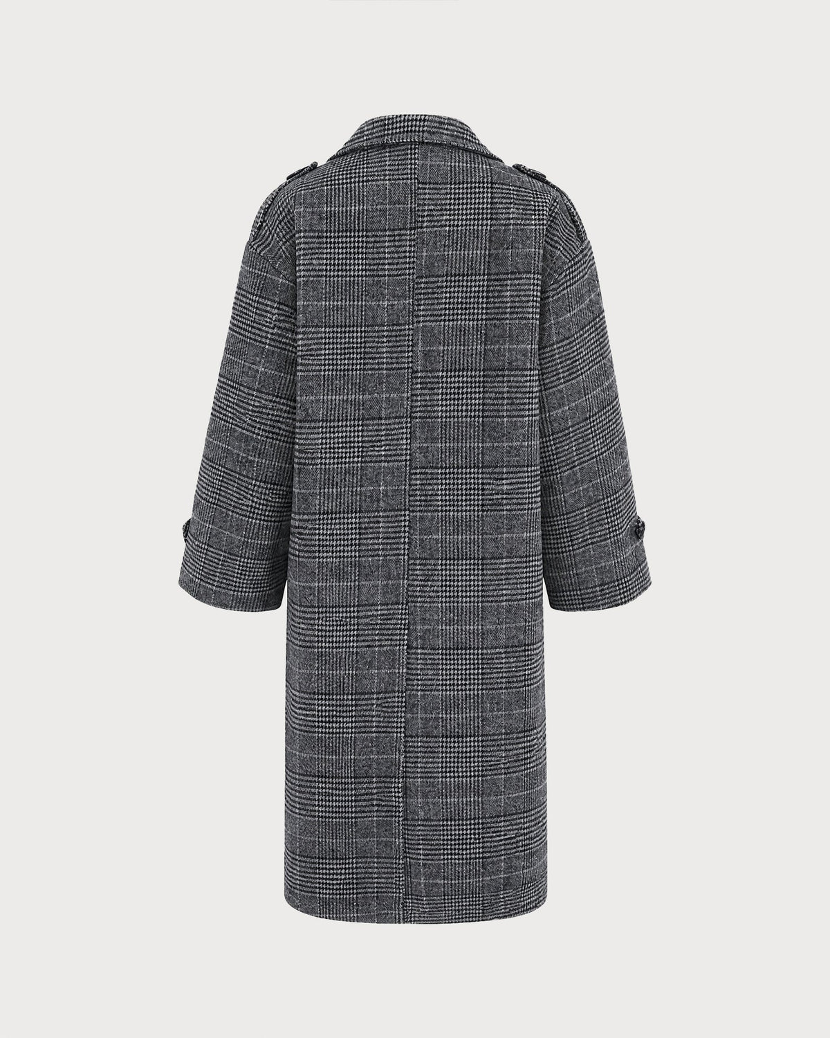 Check Trench Coat with Notch Lapel and Double Breasted Front - Grey