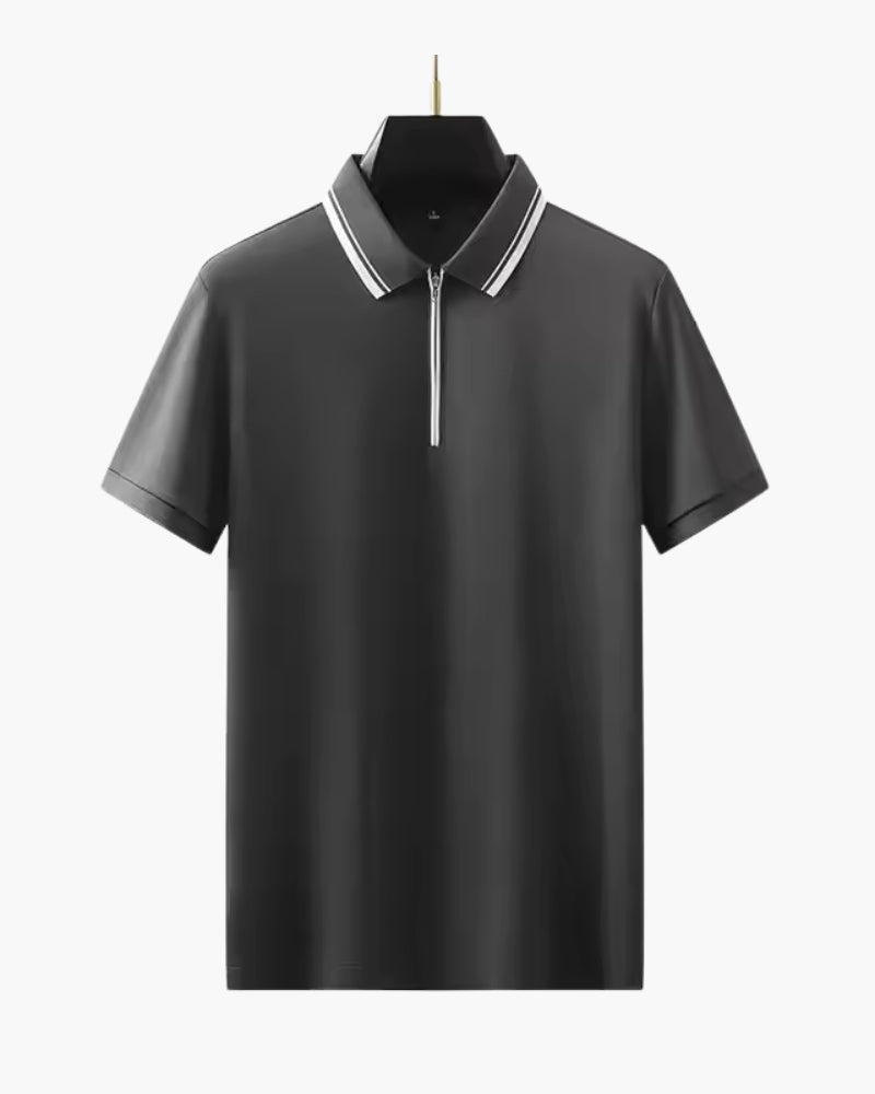 Chunky Knit Zip Polo with Long Sleeves and Zip Collar - Dark Grey