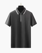 Chunky Knit Zip Polo with Long Sleeves and Zip Collar - Dark Grey