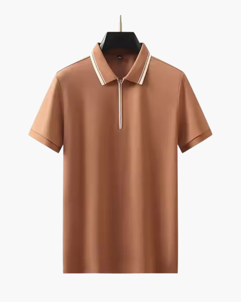 Chunky Knit Zip Polo with Long Sleeves and Zip Collar - Orange