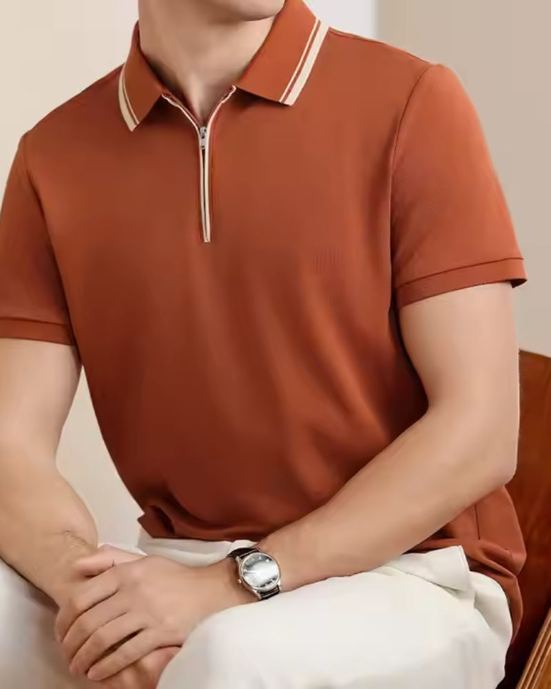 Chunky Knit Zip Polo with Long Sleeves and Zip Collar