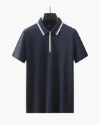 Chunky Knit Zip Polo with Long Sleeves and Zip Collar - Navy