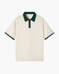 Contrast Collar Polo Shirt with Tipped Sleeves, Short Sleeve - Green