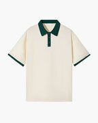 Contrast Collar Polo Shirt with Tipped Sleeves, Short Sleeve - Green