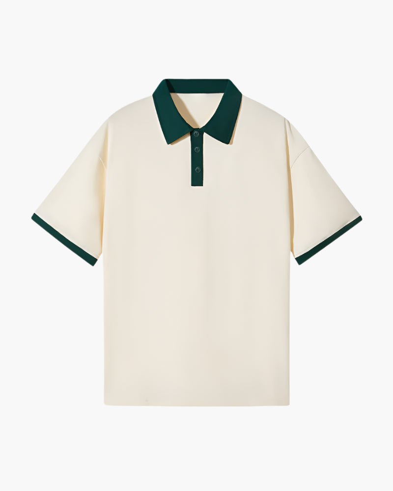 Contrast Collar Polo Shirt with Tipped Sleeves, Short Sleeve - Green
