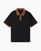 Contrast Collar Polo Shirt with Tipped Sleeves, Short Sleeve - Black