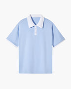Contrast Collar Polo Shirt with Tipped Sleeves, Short Sleeve - Sky Blue