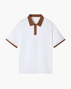 Contrast Collar Polo Shirt with Tipped Sleeves, Short Sleeve - Brown