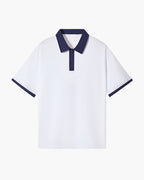 Contrast Collar Polo Shirt with Tipped Sleeves, Short Sleeve - Navy