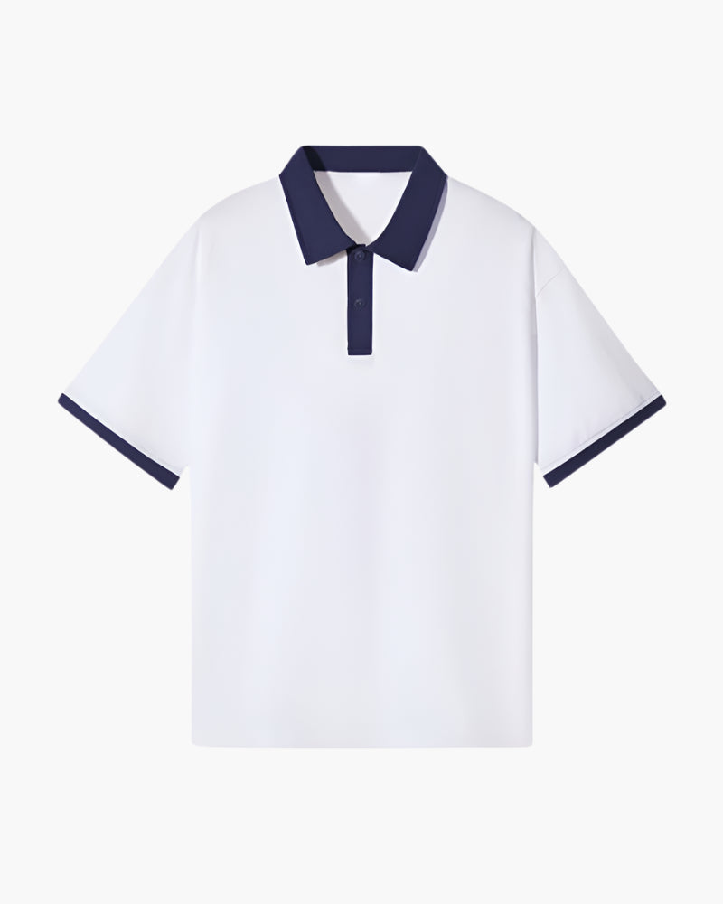 Contrast Collar Polo Shirt with Tipped Sleeves, Short Sleeve - Navy