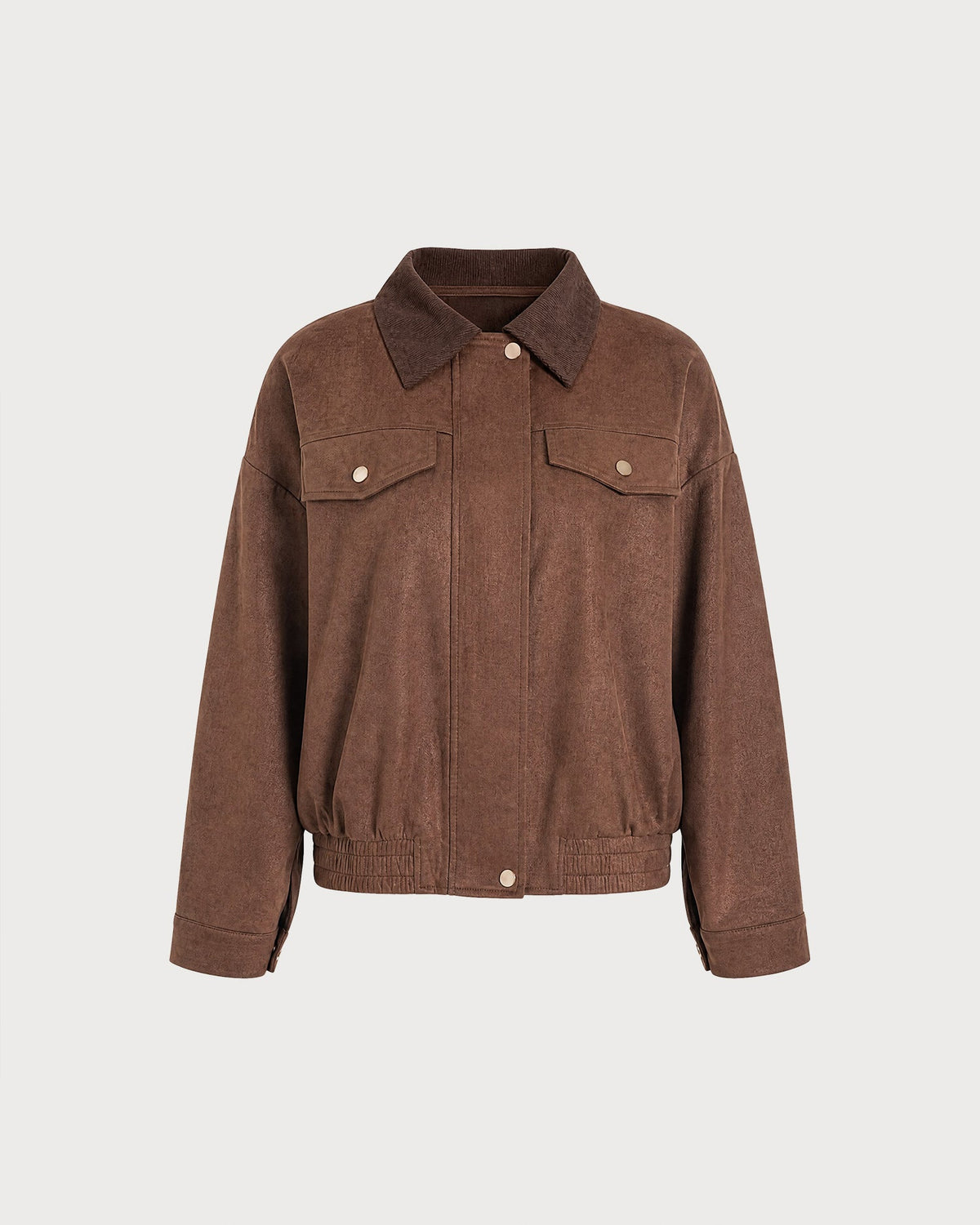 Corduroy Look Shirt Jacket with Point Collar and Flap Pockets - Brown