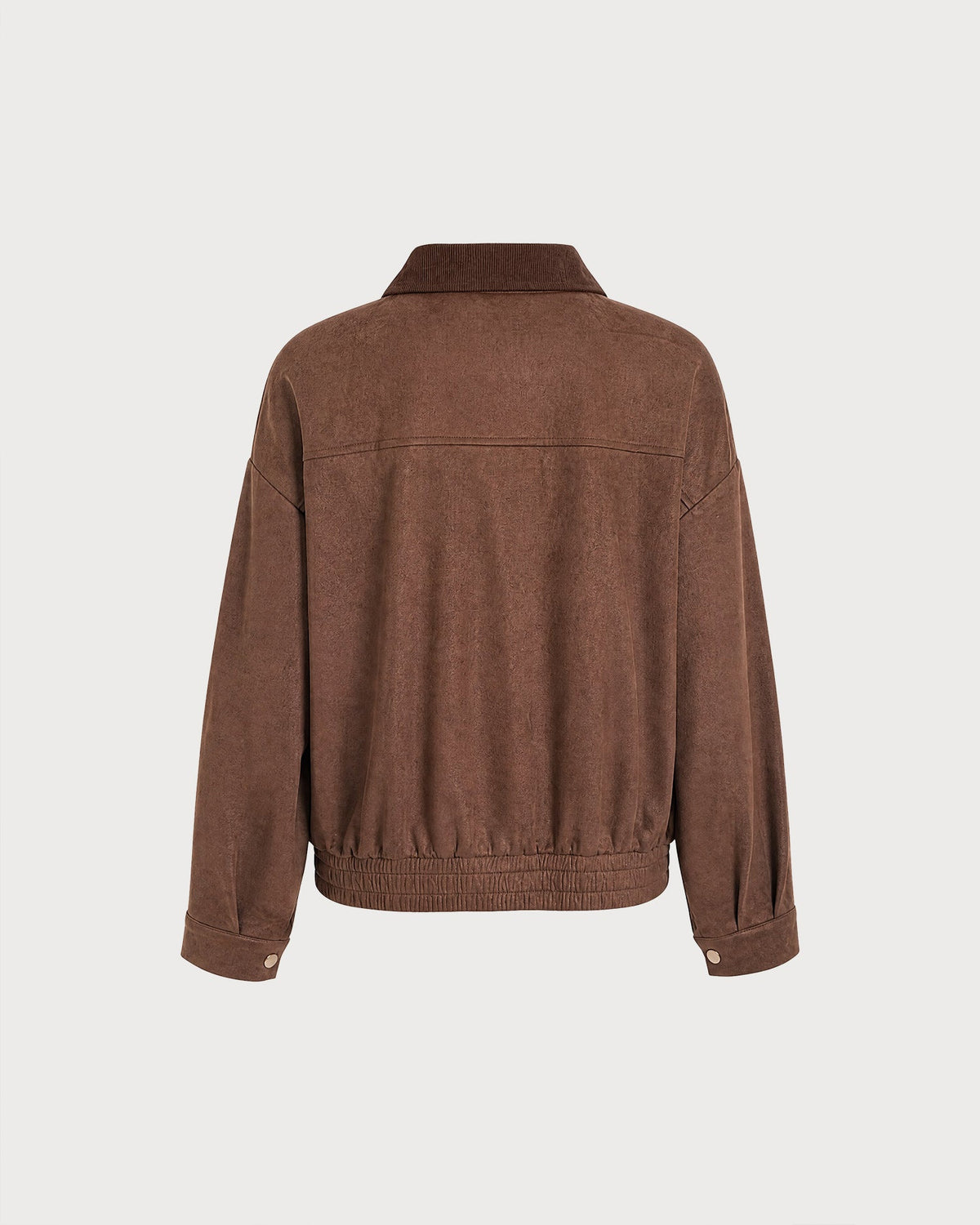 Corduroy Look Shirt Jacket with Point Collar and Flap Pockets - Brown