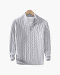Cotton Cable Knit Half Zip Jumper with High Neck - Grey