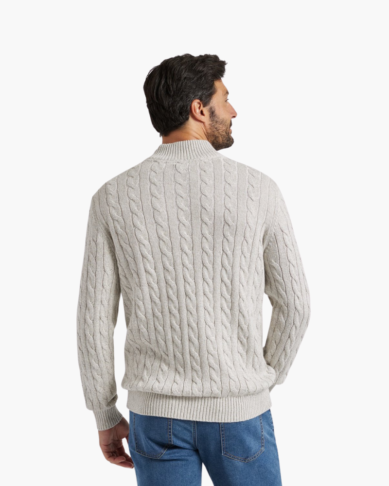 Cotton Cable Knit Half Zip Jumper with High Neck