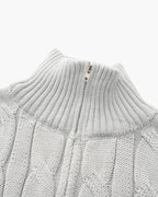 Cotton Cable Knit Half Zip Jumper with High Neck